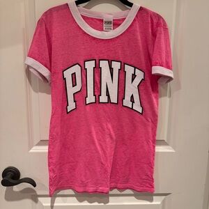 PINK Victoria's Secret Bright Pink Tee with White Trim